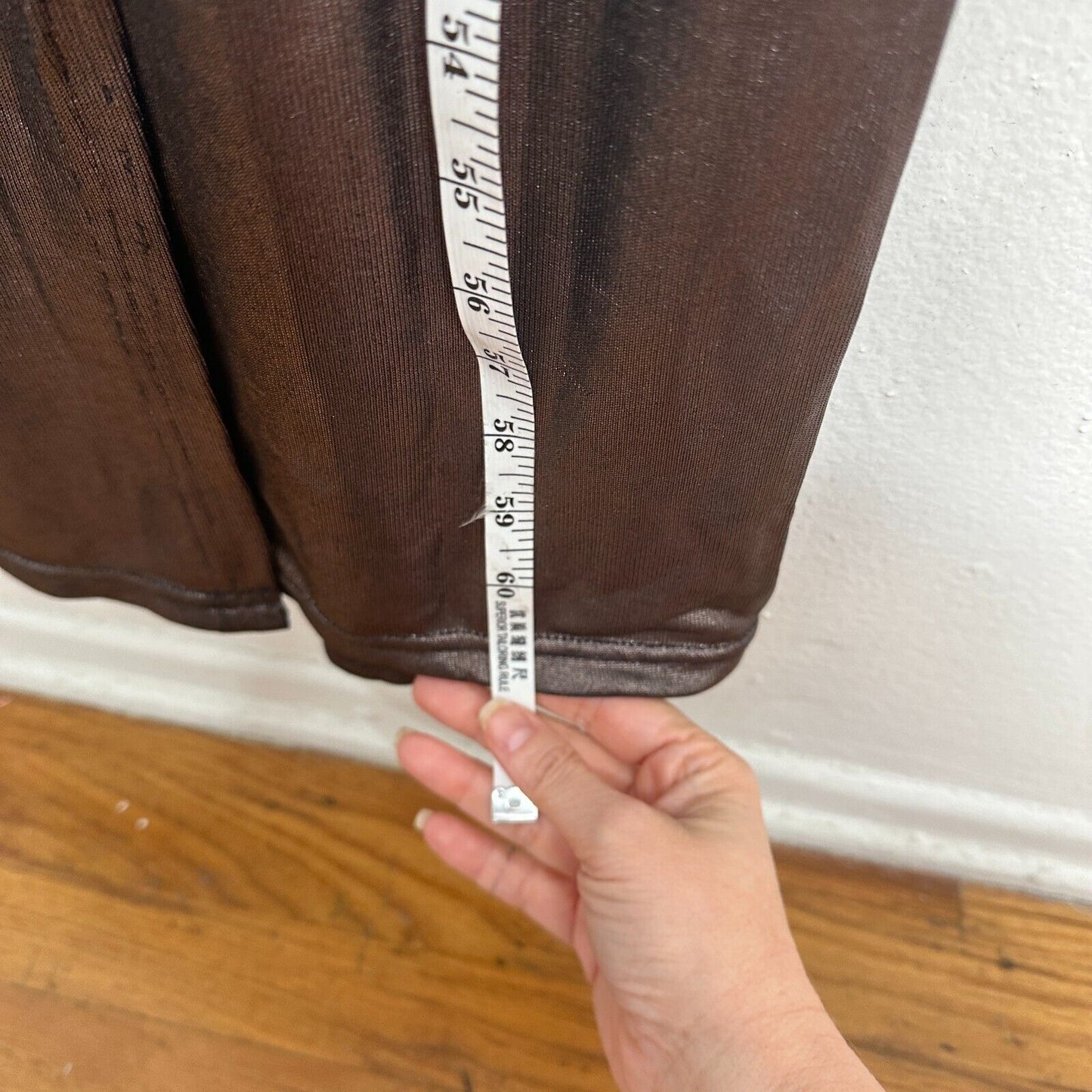 About Us Meredith Plunge Maxi Deep VNeck Sleeveless Shiny Bronze Metallic Small