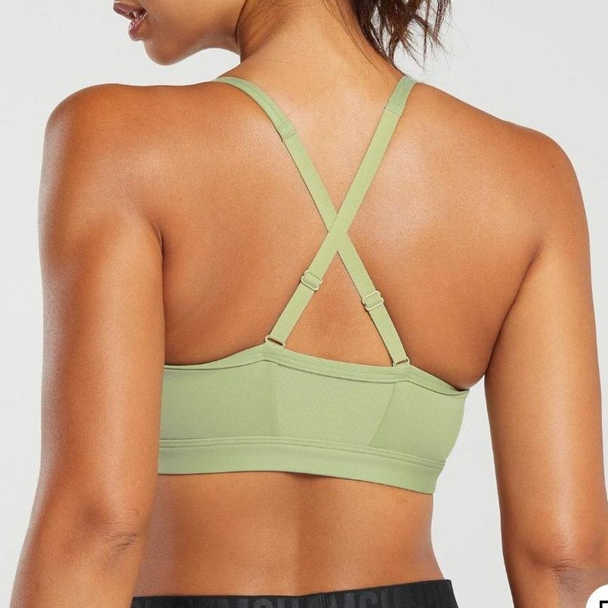Gym Shark Yellow Green Ruched Racer Back Padded Sports Bra XS
