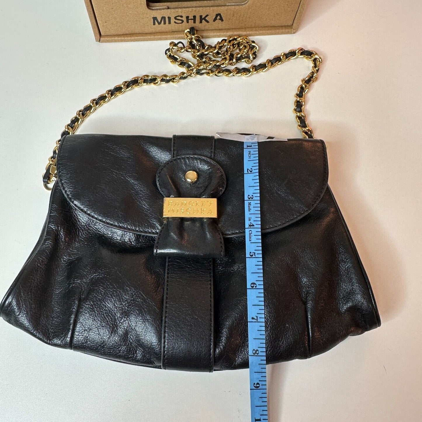 Badgley Mischka Black Leather Purse Detachable Chain Strap