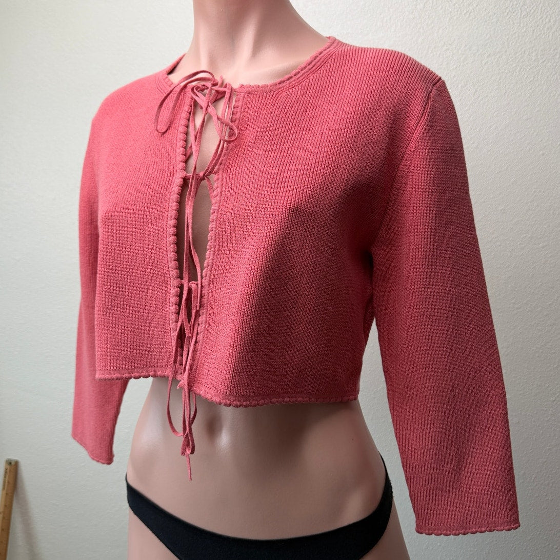 Jenny Walton Pink Scalloped Tie Front Cropped Cardigan Size L