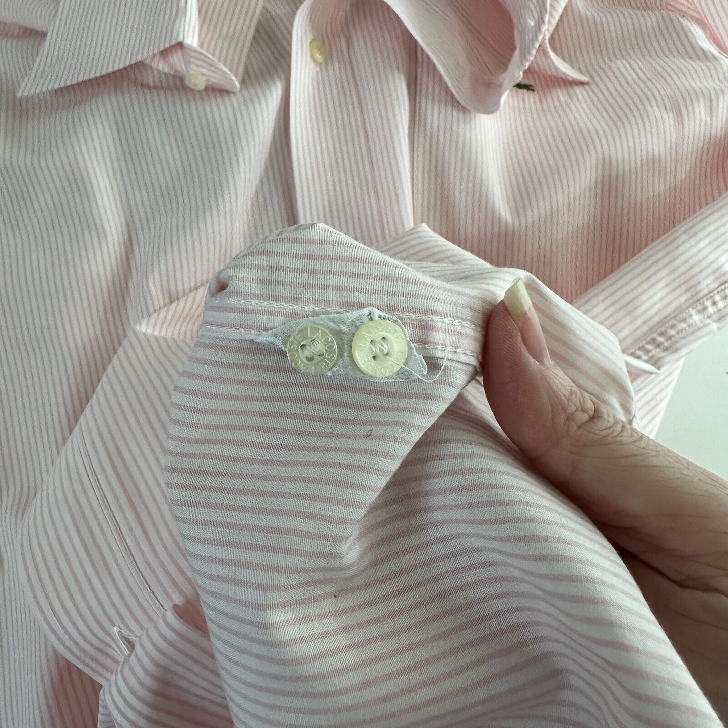 Lacoste Pink & White Pinstripe Short Sleeve Casual Button Front & Collar 40