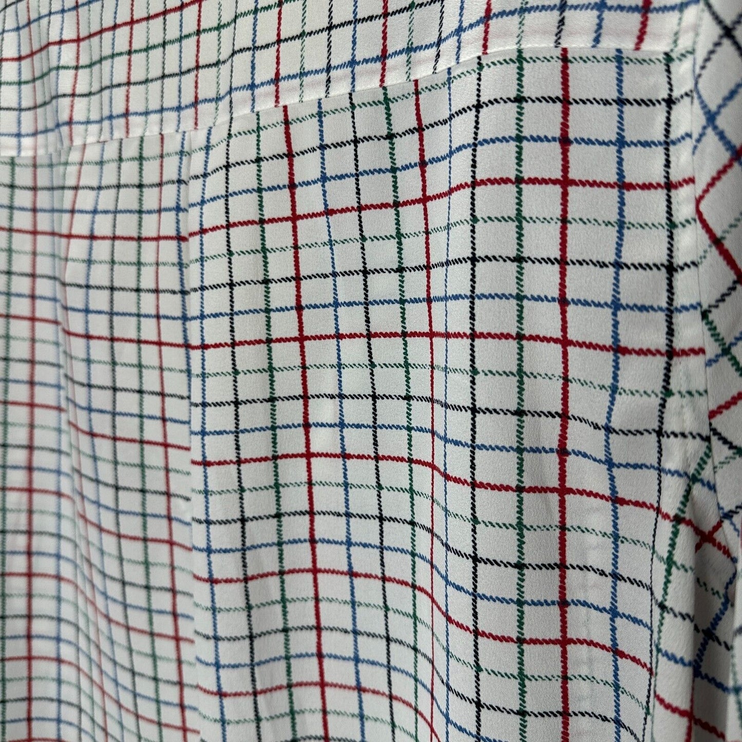 Joie White Red Blue Black & Green Plaid Front Button Pockets Long Sleeve Shirt L