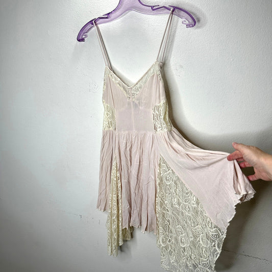 Catch Me Light Pink & Cream Lace Babydoll Mini Dress Small