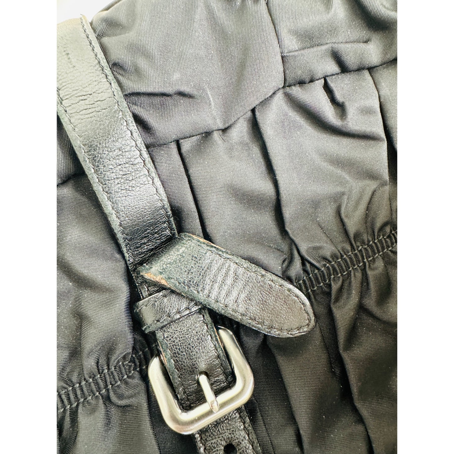 Prada Vintage 90s Black Nylon & Leather Buckle Braided Handle Purse