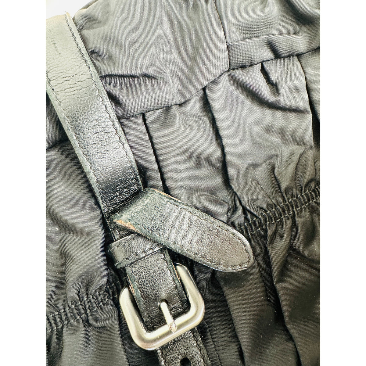 Prada Vintage 90s Black Nylon & Leather Buckle Braided Handle Purse