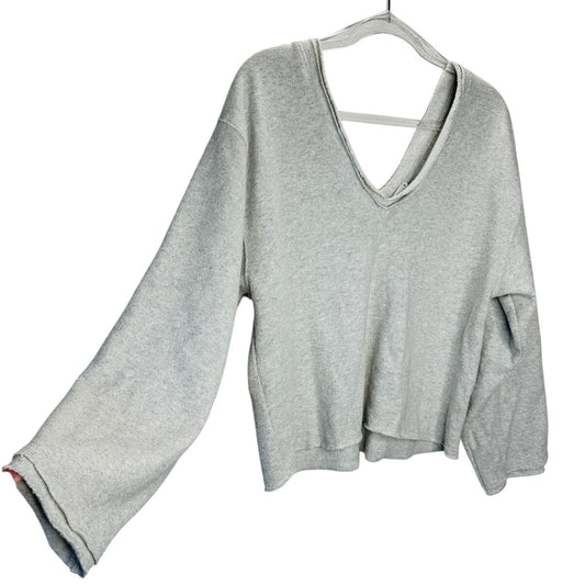 Zara Light Gray Long Sleeve VNeck Double Raw Hem Crop Sweater S
