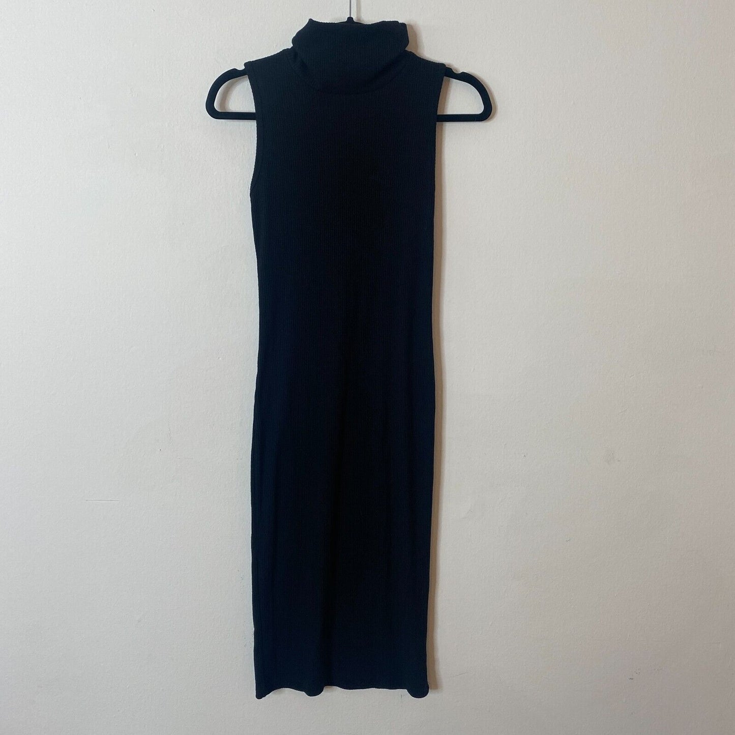 Black Mock Turtle Neck Sexy Ribbed Bodycon Sleeveless Cut Out Back Dress Small