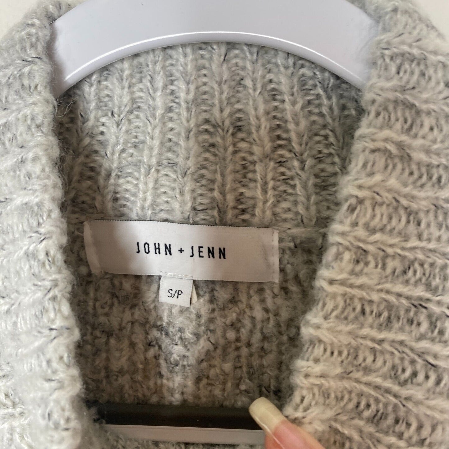 John + Jenn White & Gray Marled High-Low Long Sleeve Mock Turtle Neck Sweater SP