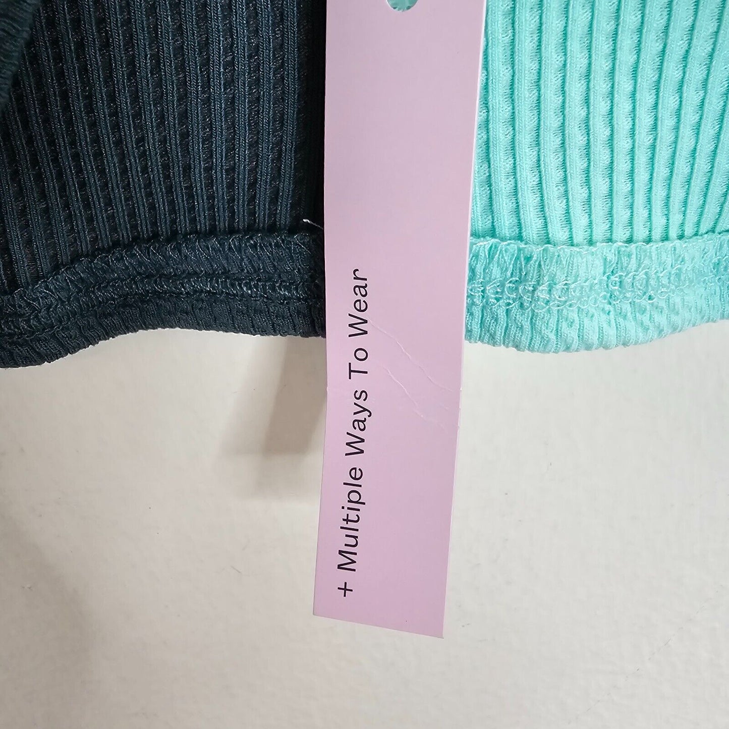 NWT Teal & Black Color Block Front Ruche Stretch Scoop Neck Crop Bralette M