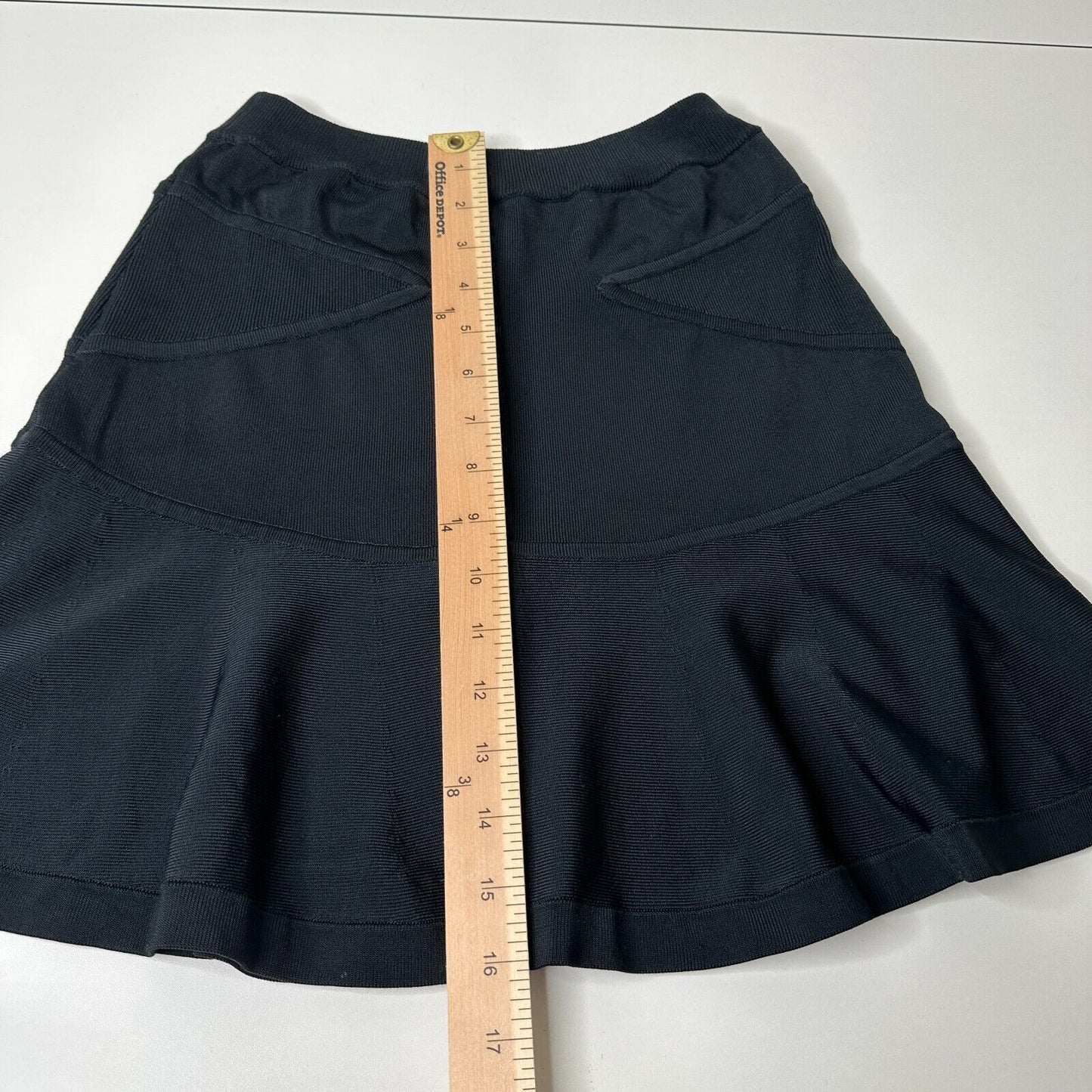 A.L.C. Jet Black A-Line Elastic Waist Knit Bandage Stretch Ruffle Flare Mini S