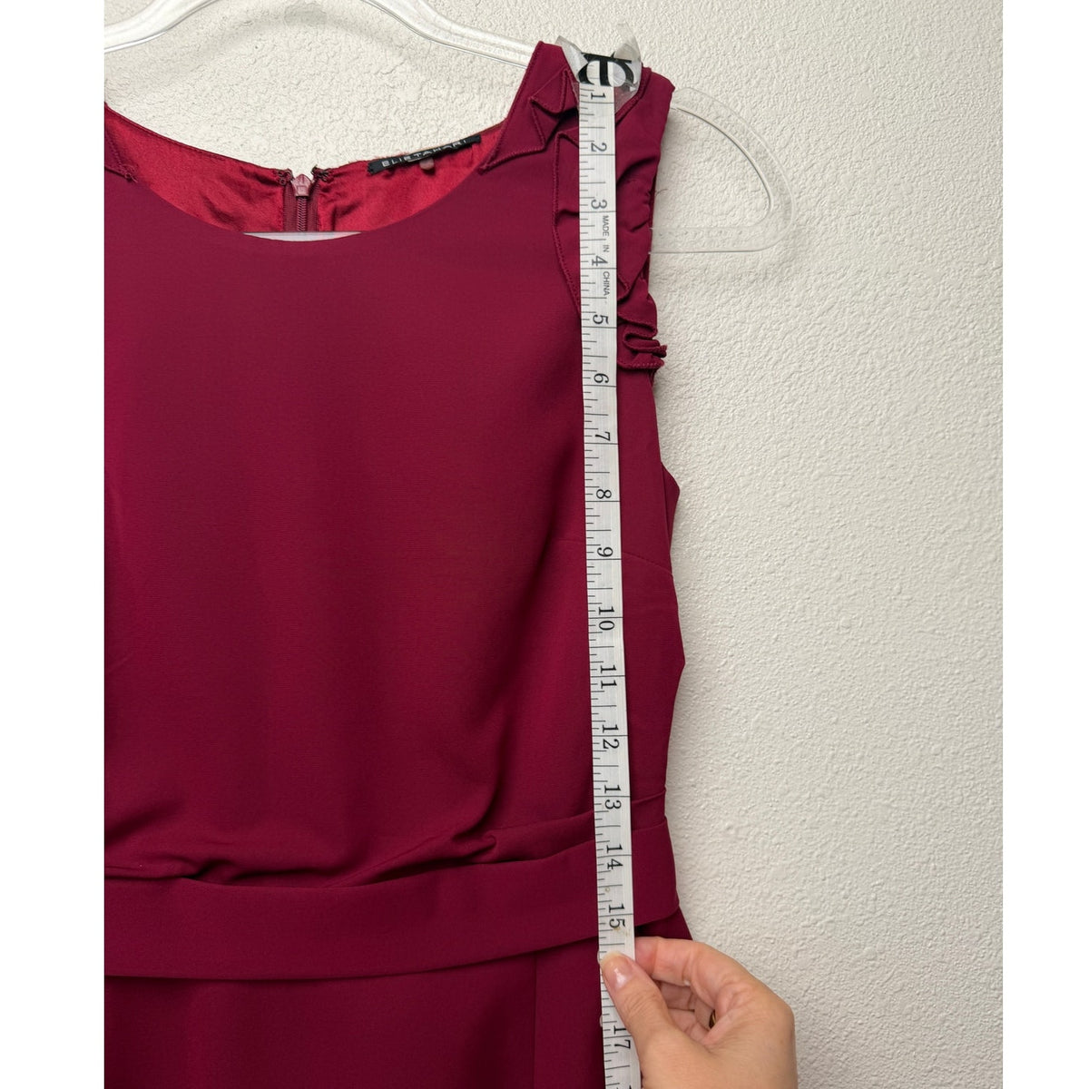 Elie Tahari Burgundy Ruffle Shoulder Sleeveless Sheath Dress Women's US 0