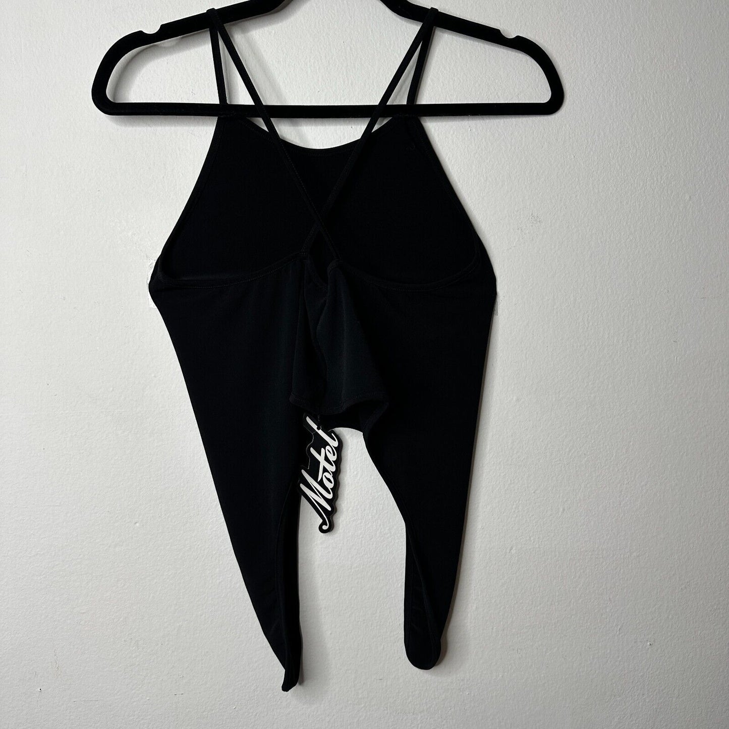 NWT Motel Jet Black Spaghetti Strap Racerback Tank Top Cami Crop Cut Out Smalll