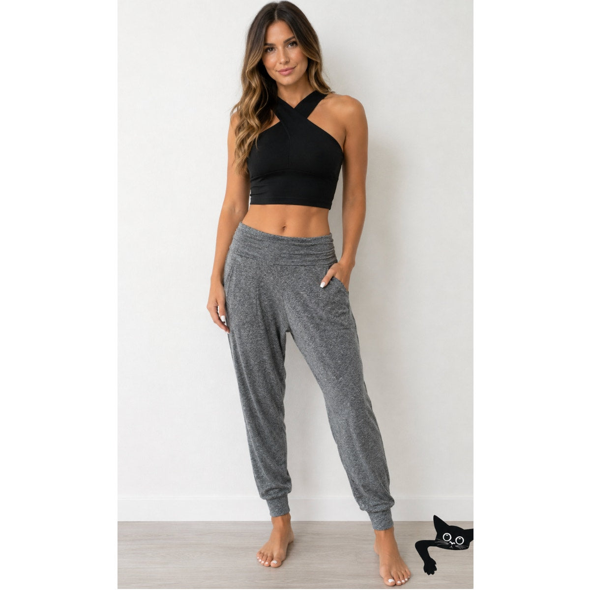 Heathered Gray Harem Fit High Waist ActiveFlex Jogger Pants Side Pockets S