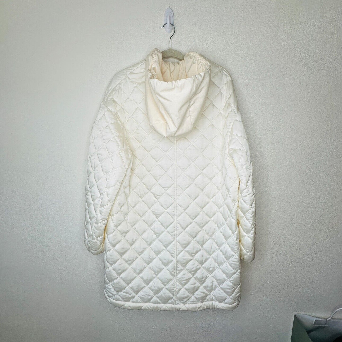 Jil Sander Eggshell Cream Goldfish Long Line Quilted Front Zip Hooded Jacket 36