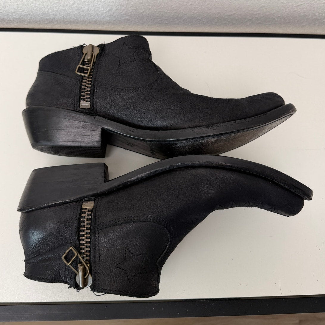 Anine Bing Lou Boot Black Leather Western Ankle Boots Size US 8 EU 38