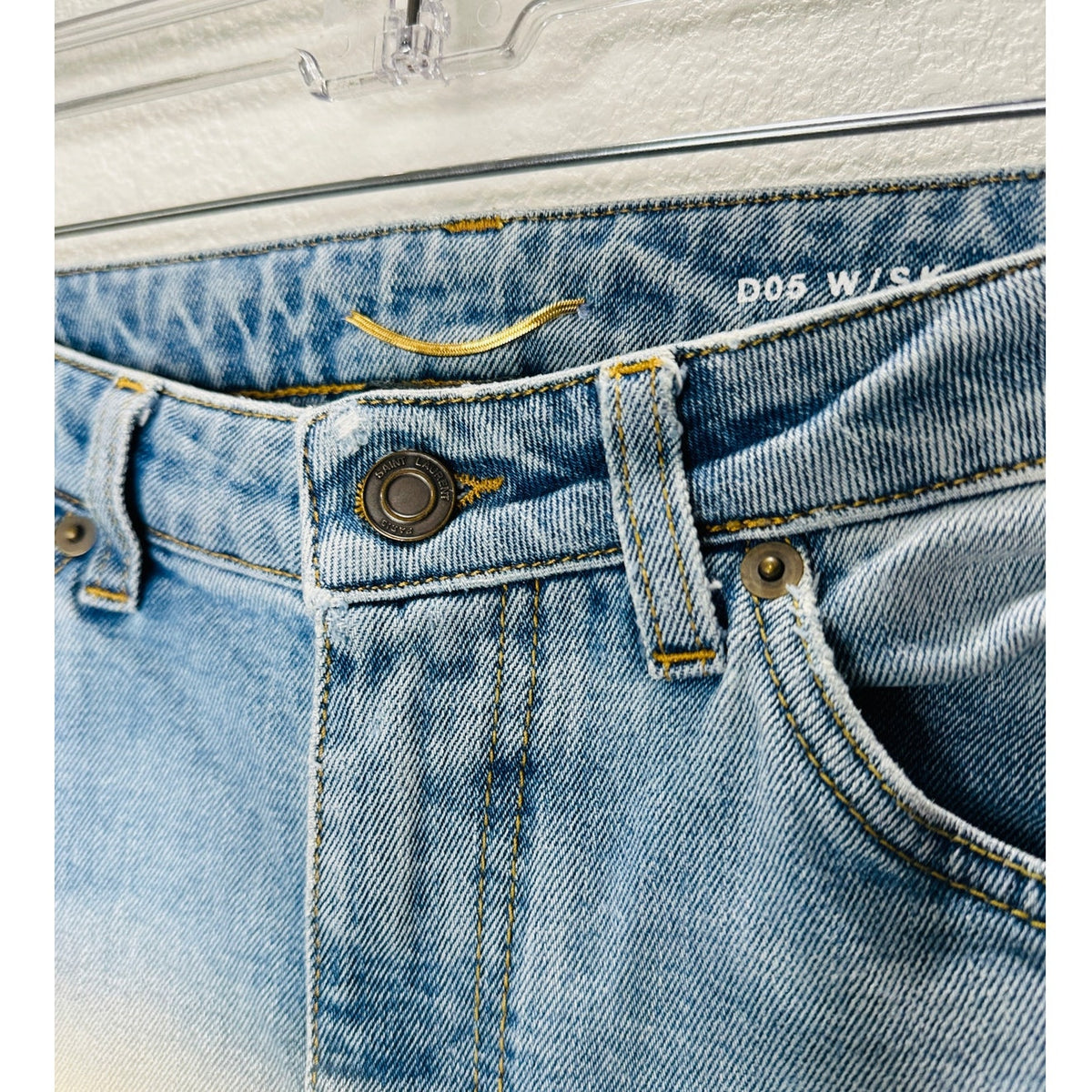 Saint Laurent Medium Light Blue Distressed Knee Slim Skinny Jeans 29