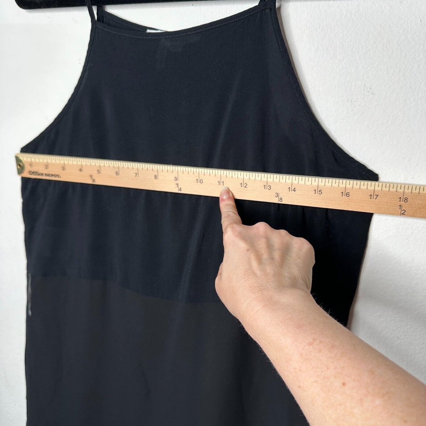 BCBGeneration Jet Black Sheer Side-Slit Lined Spaghetti Strap Crop Tank Cami SM