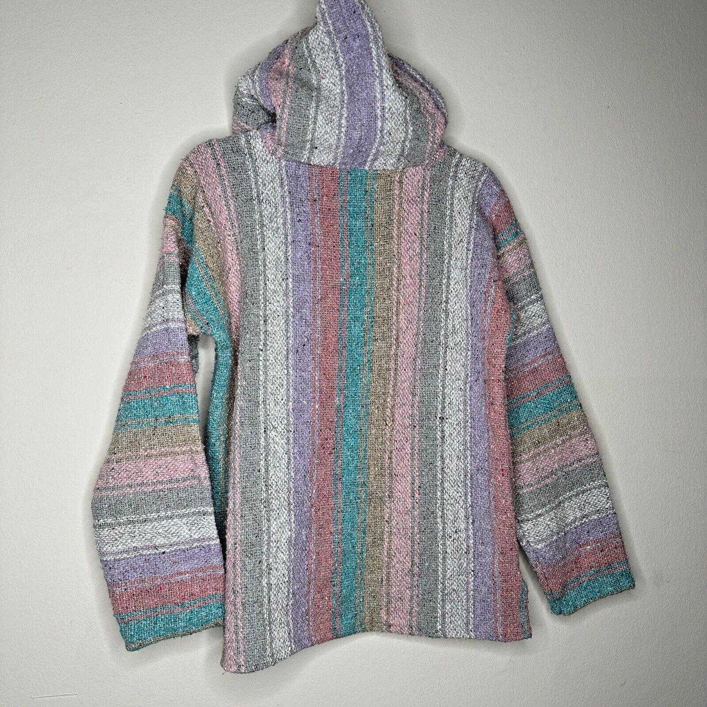 San Jose Pink Aqua Stripe Pullover Long Sleeve Blanket Front Pocket Hoodie L