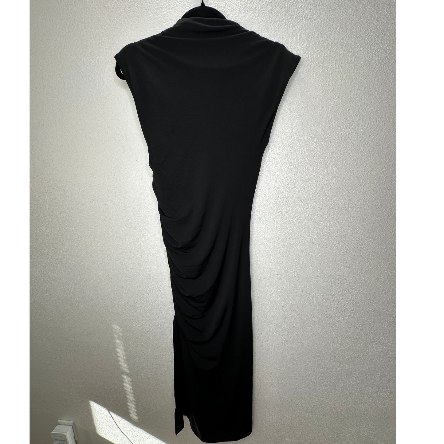 VICI Black Elisabeth Mock Neck Cap Sleeve Side Slit Ruched Midi Dress XS