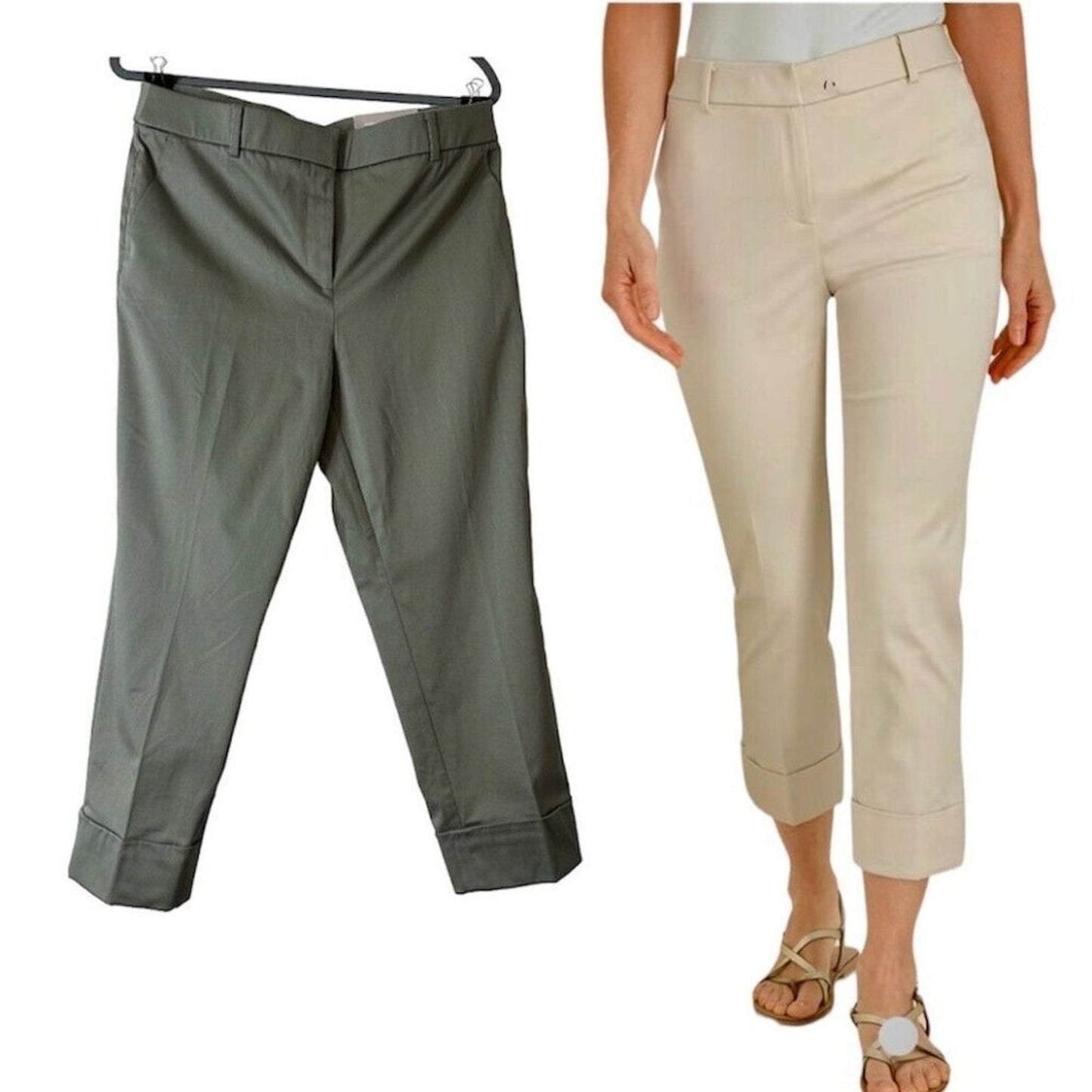 NWT Chico's Secret Stretch Straight Leg Cuffed Crop Pant Vetiver Olive Gray 10