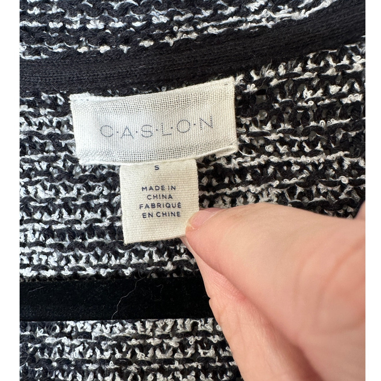 Caslon Black & White Burled Long Sleeve Long Line Cardigan Sweater S