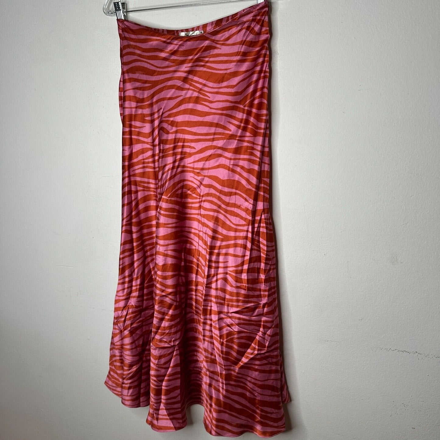 Monika Rust Orange Pink Patti Animal Print Maxi Skirt 100% Pure Silk XS