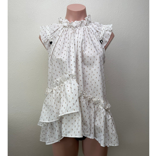 Brøgger Blouse White Ruffle Dobby Sleeveless Women US XS