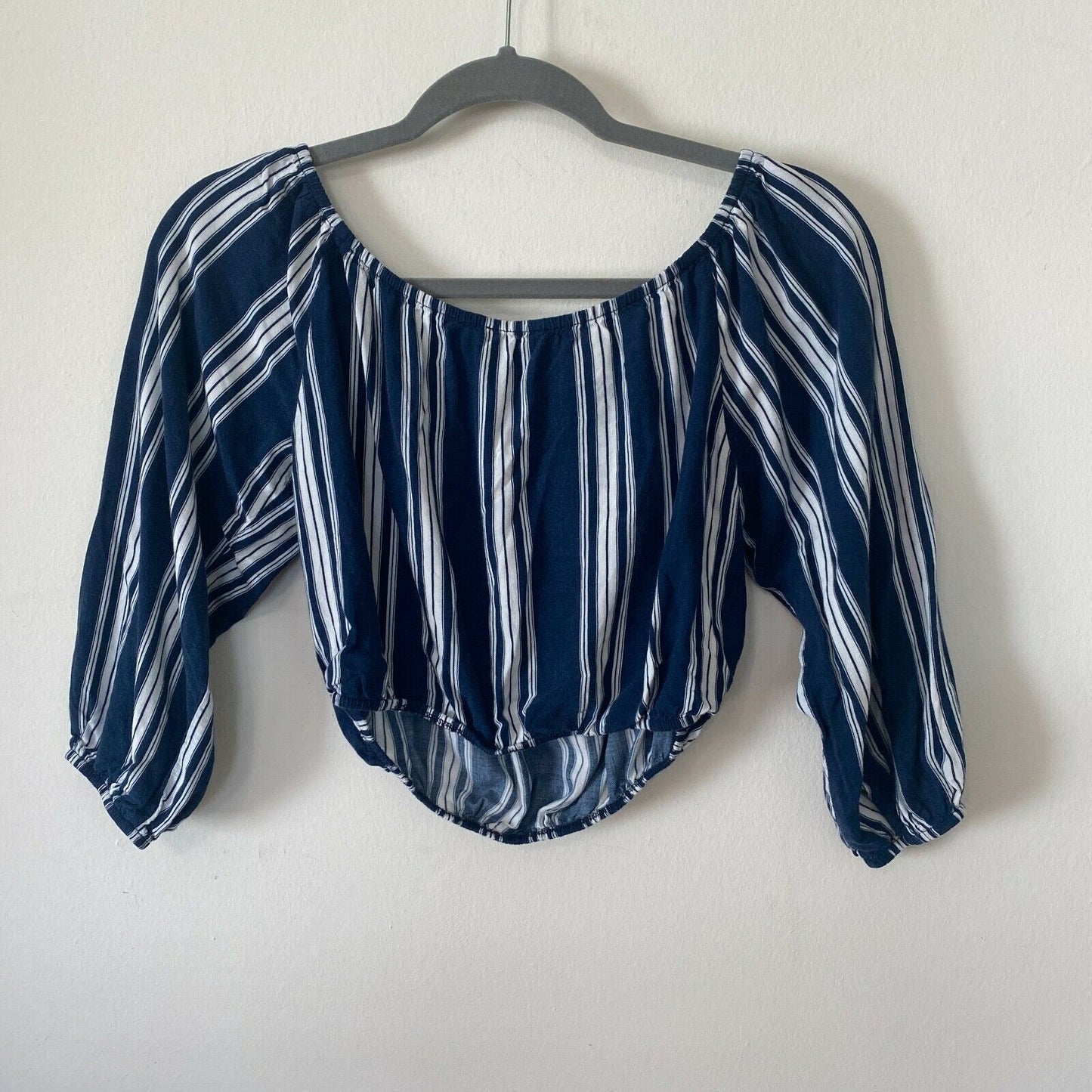 Show Me Your Mumu Revolve Lima Navy White Stripe Off Shoulder Crop Top Med