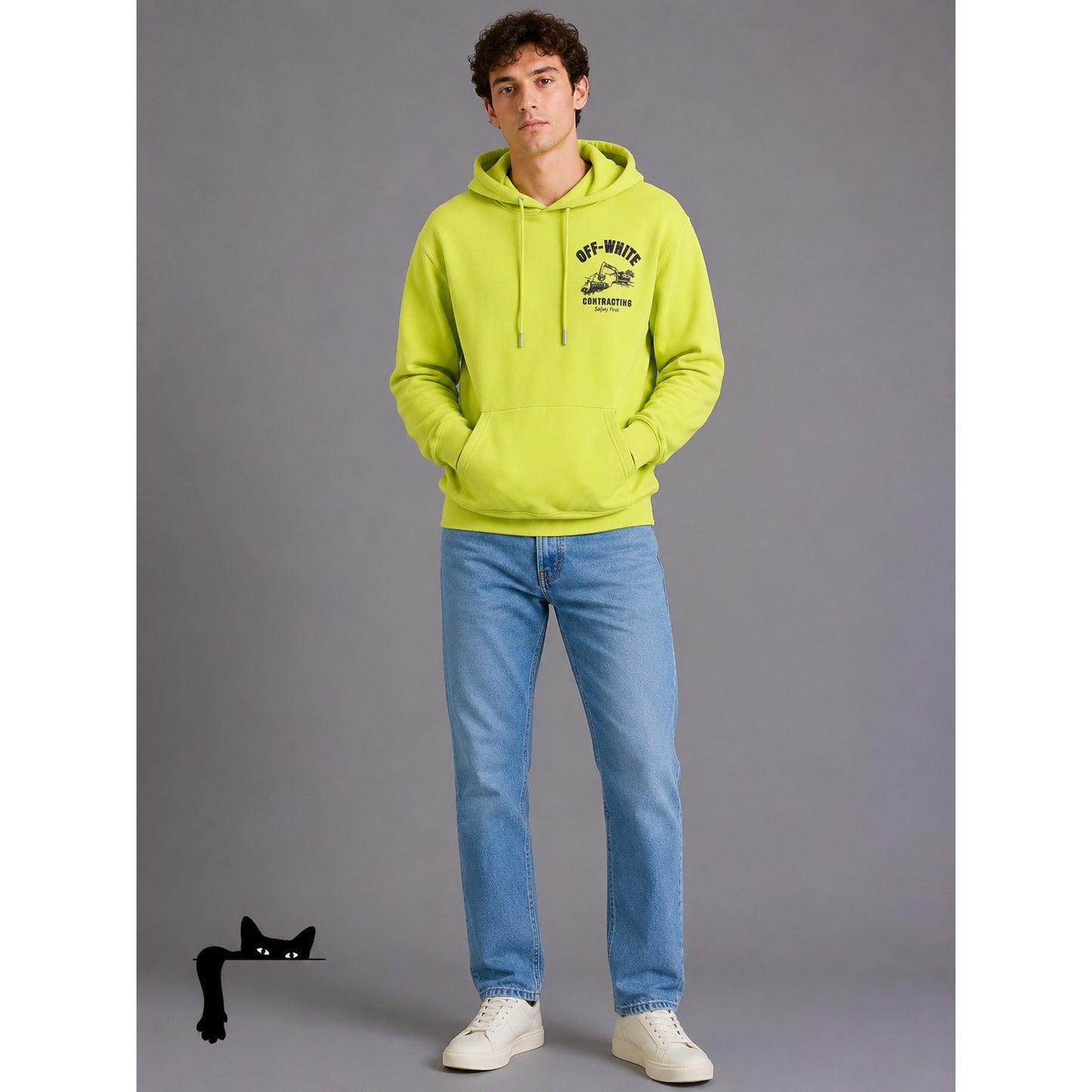 Off-White Contracting Graphic Print Hoodie Lime/Yellow Unisex S