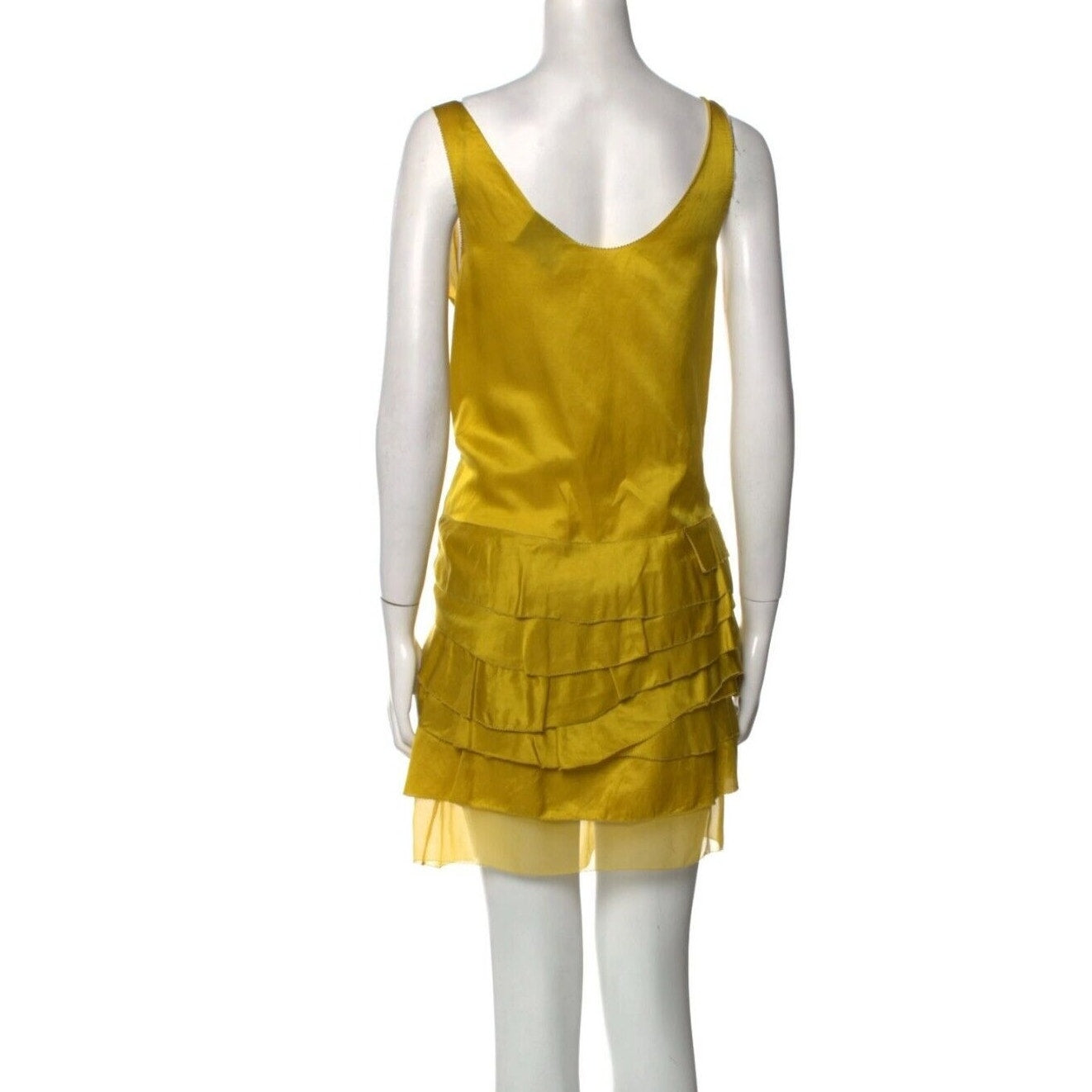 3.1 Phillip Lim Scoop Neck Chartreus Yellow Silk Blend Ruffled Tank Dress Mini 2