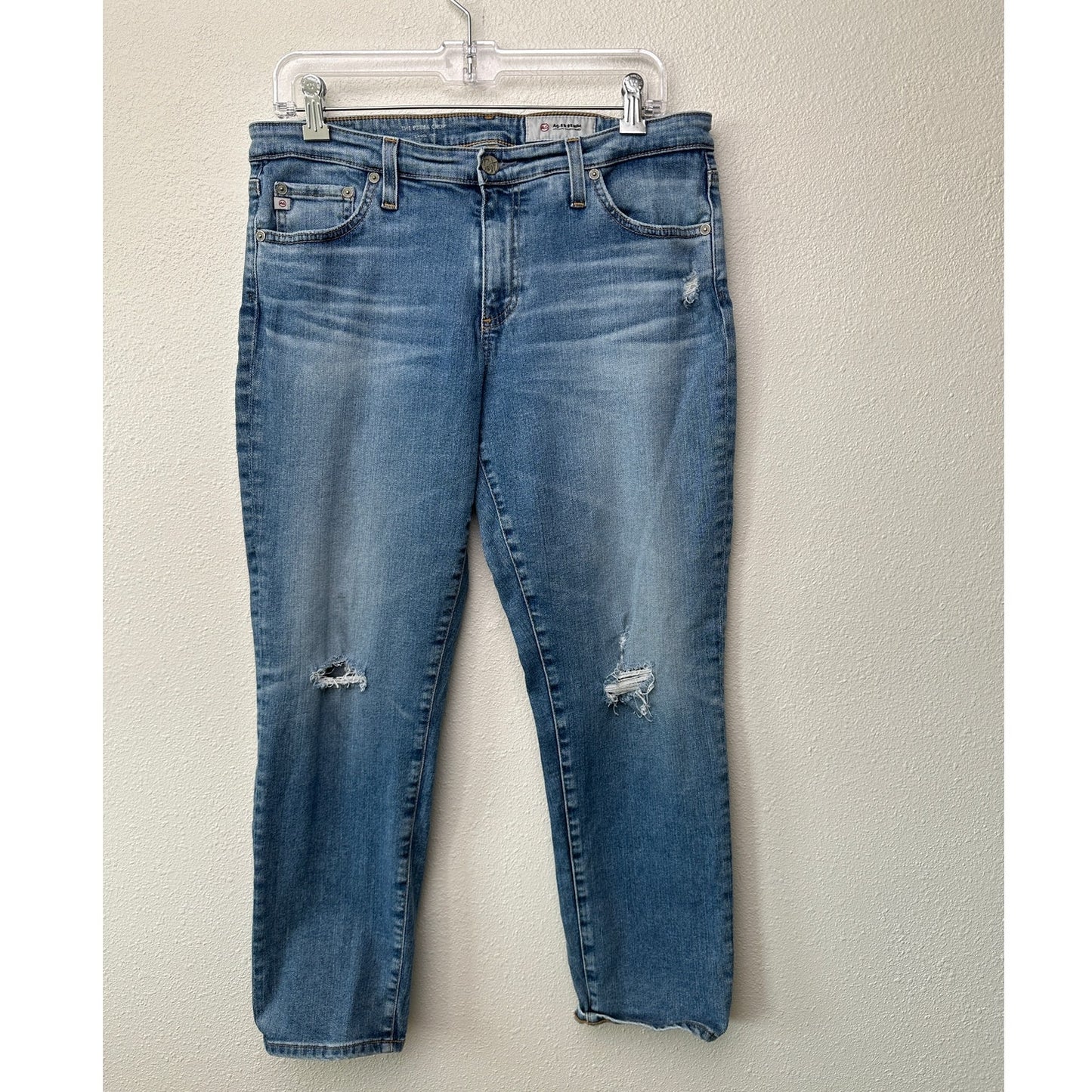 AG Prima Crop Cigarette Jeans Medium Wash Whiskered Size 32R