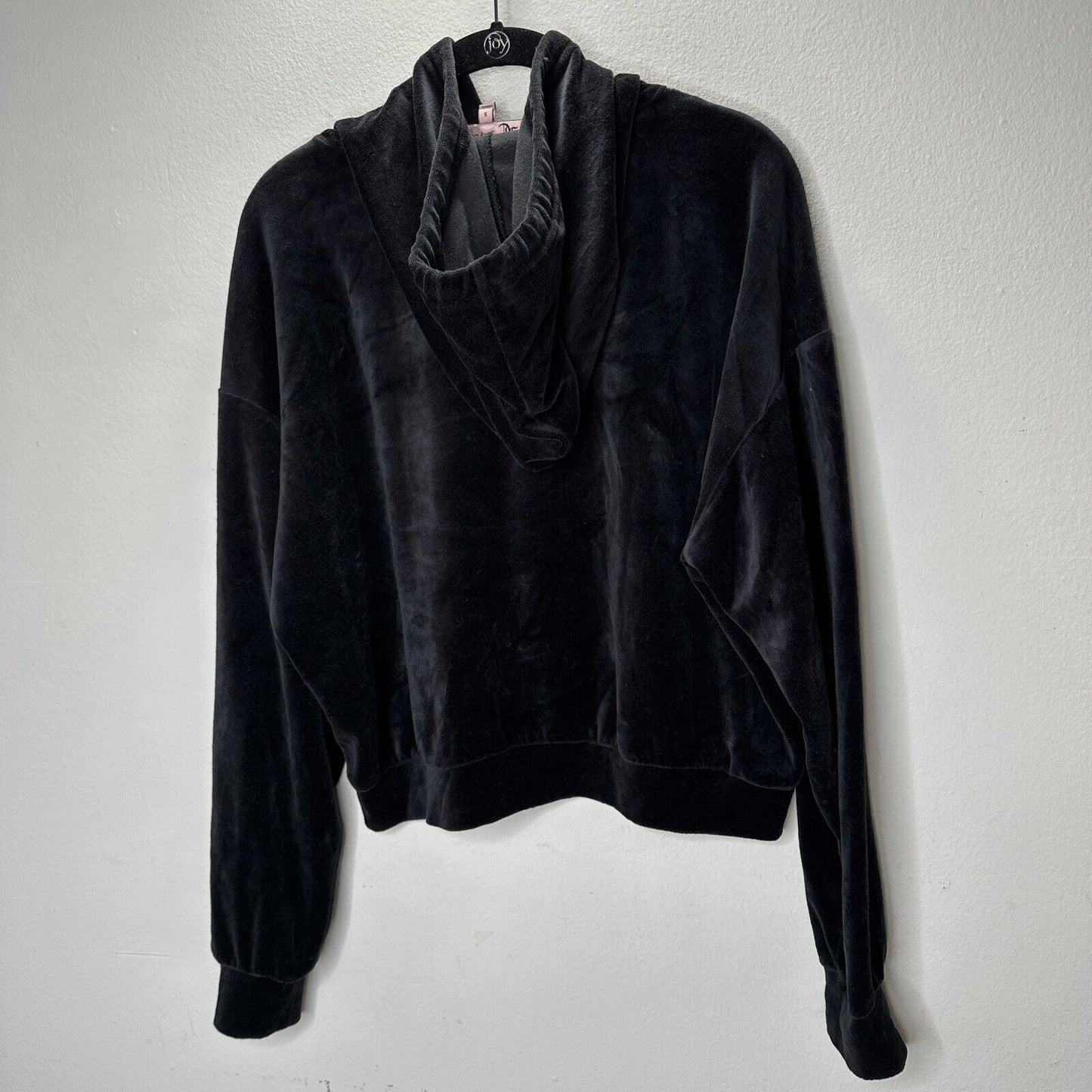 Juicy Couture Black Velour Long Sleeve Oversize Hoodie White Juicy Logo S