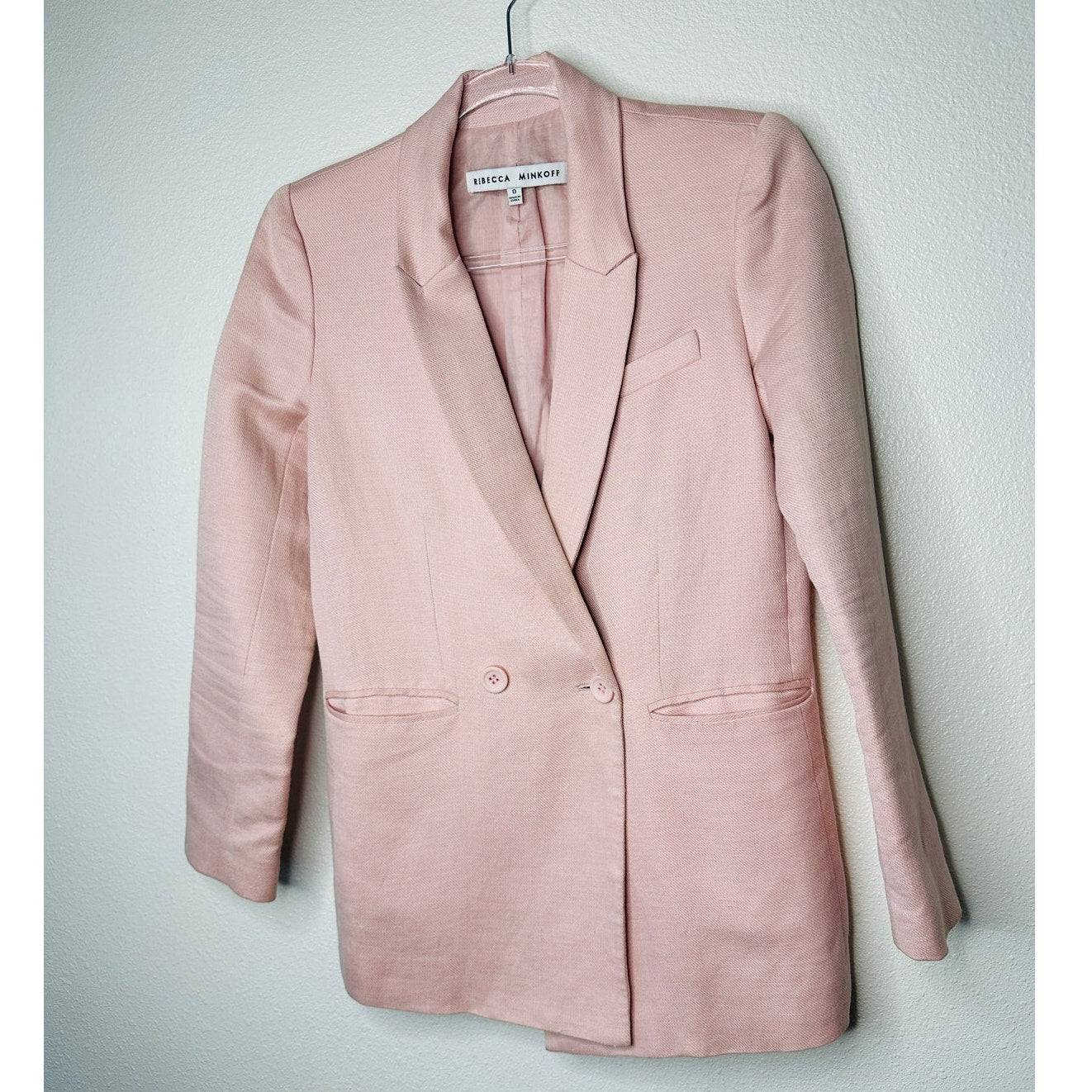 Rebecca Minkoff Pink Linen Blend Blazer Jacket Size 0 Double Button Chic