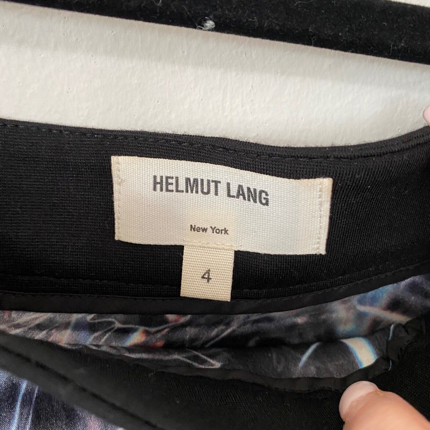 Helmut Lang SILK Cellophane Print Faux Tulip Hem Wrap Skirt Black Silver & Blue