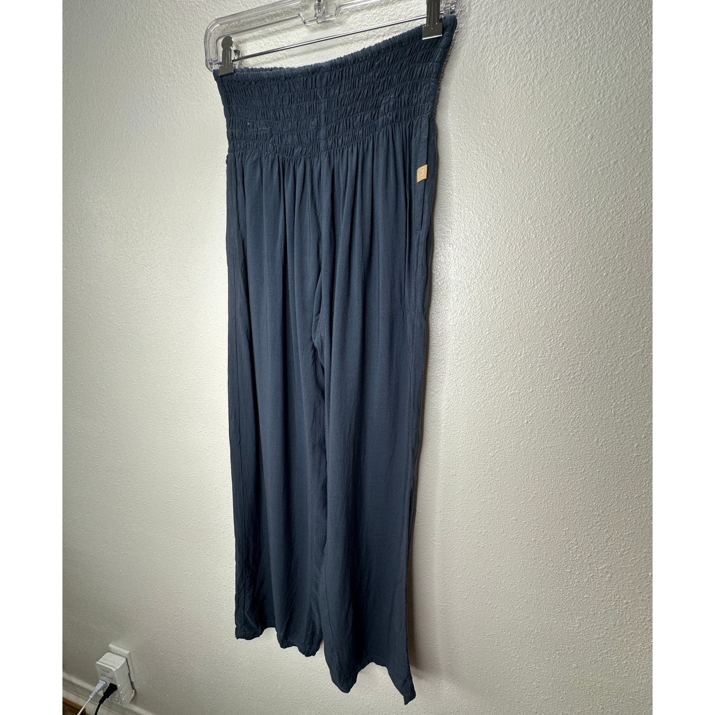 NWT Paradise Island Navy Blue Ruched Drawstring Wide Leg Casual Pants OS