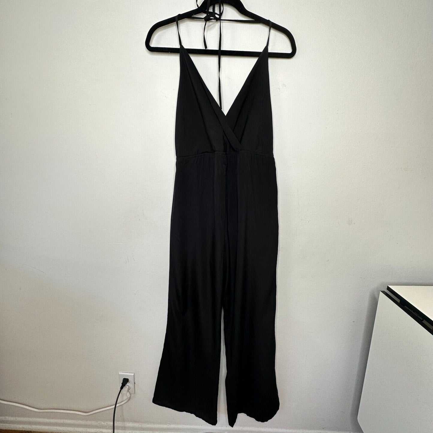 Kelly Renee Jet Black Wrap Sexy VNeck Spaghetti Halter Top Jumpsuit Romper M