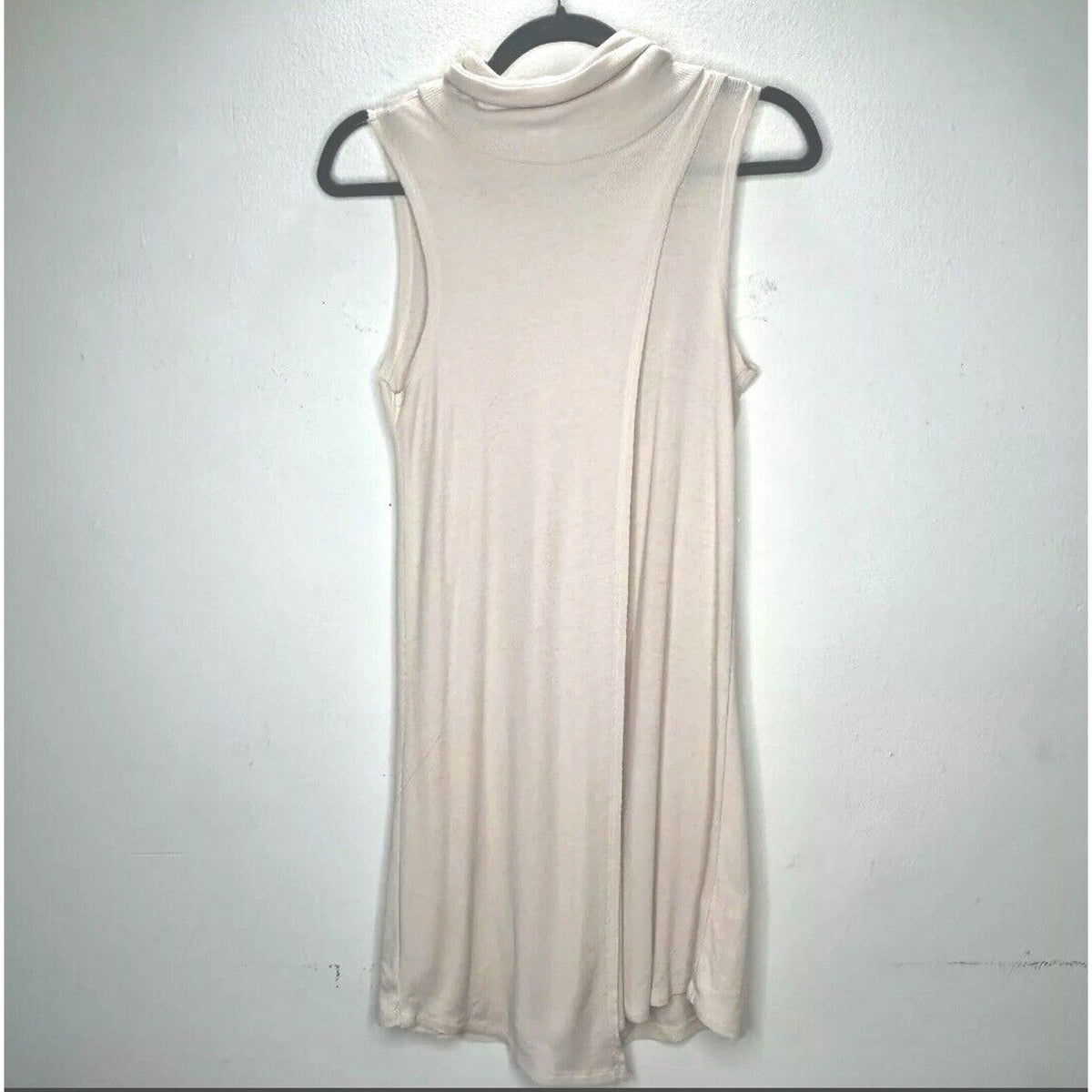 Hyfve Soft Cream Mock Neck Sleeveless Rib Knit Faux Asymmetrical Back Zip Dress