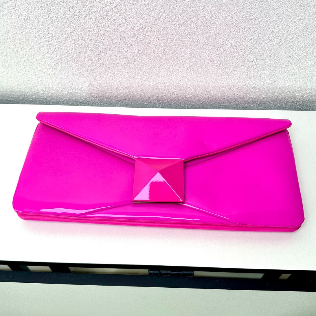 Valentino Hot Pink Patent Leather Large Envelope Clutch
