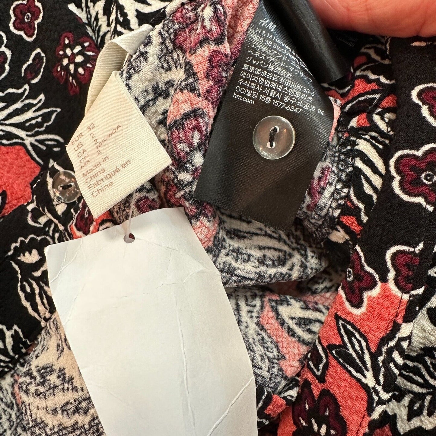 NWT H&M Flare Floral Print Peach Black & White Pleated Midi-Skirt Pockets 2