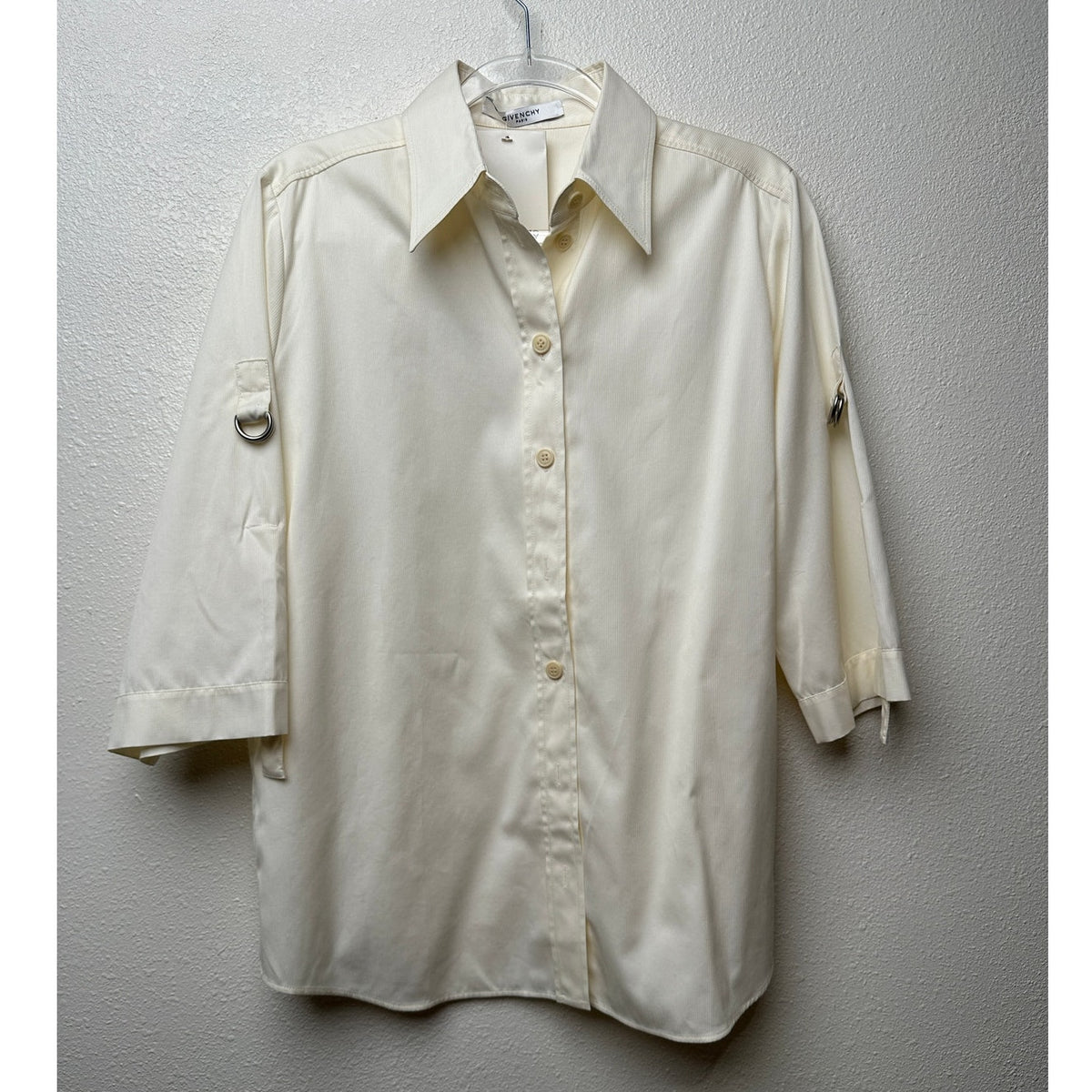 NWT Givenchy Shirt Cream Mens US L Roll Tab Sleeves