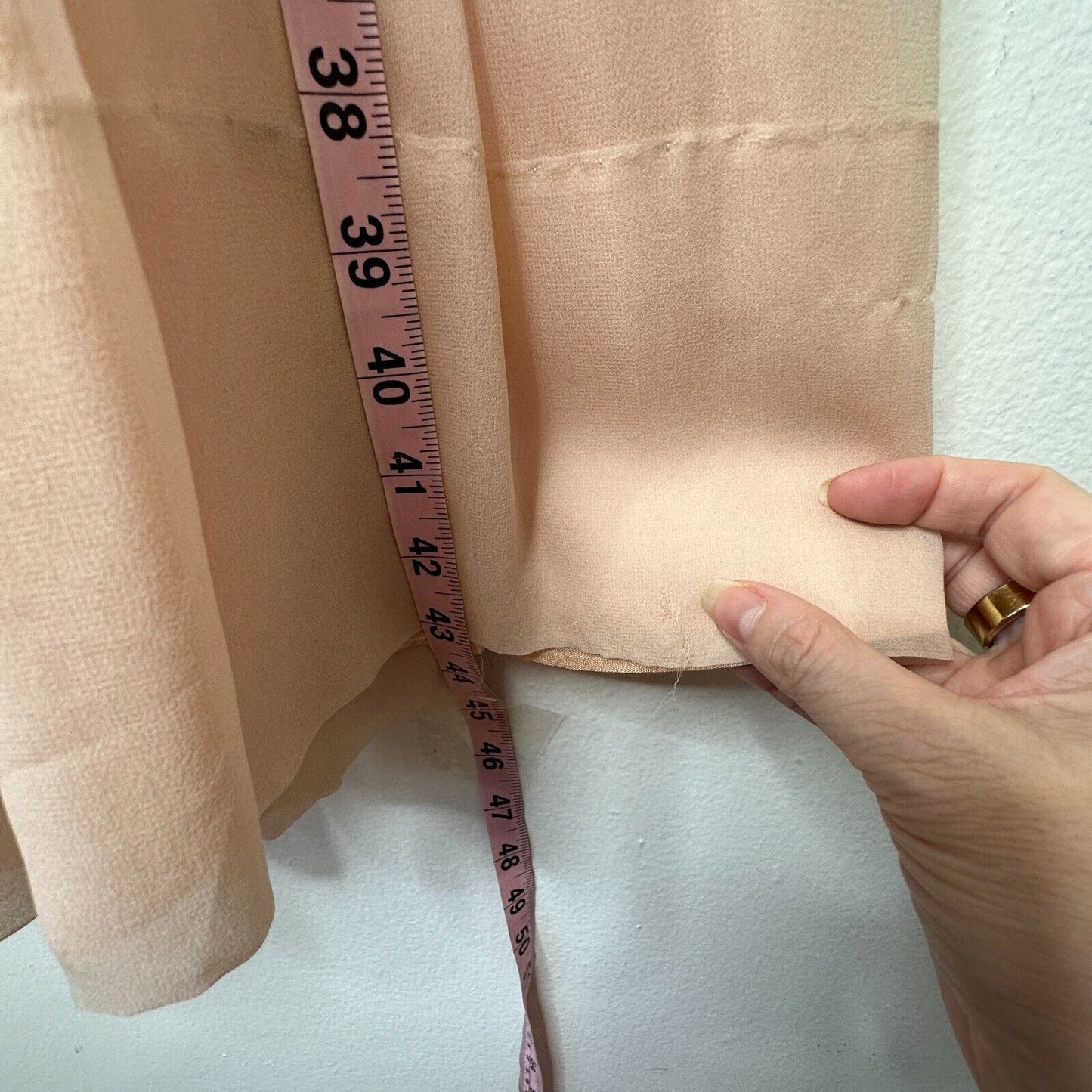 Vintage Size 15 Peach Chiffon Pleated Belted Sleeveless Dress Drape Neck BackZip