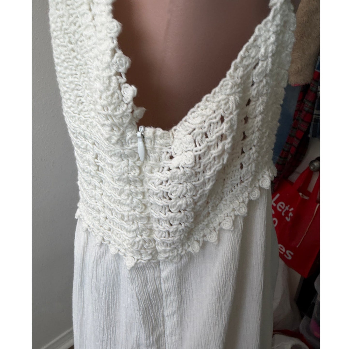 Lush Ivory Crochet Bodice Spaghetti Strap Midi Sundress Size S