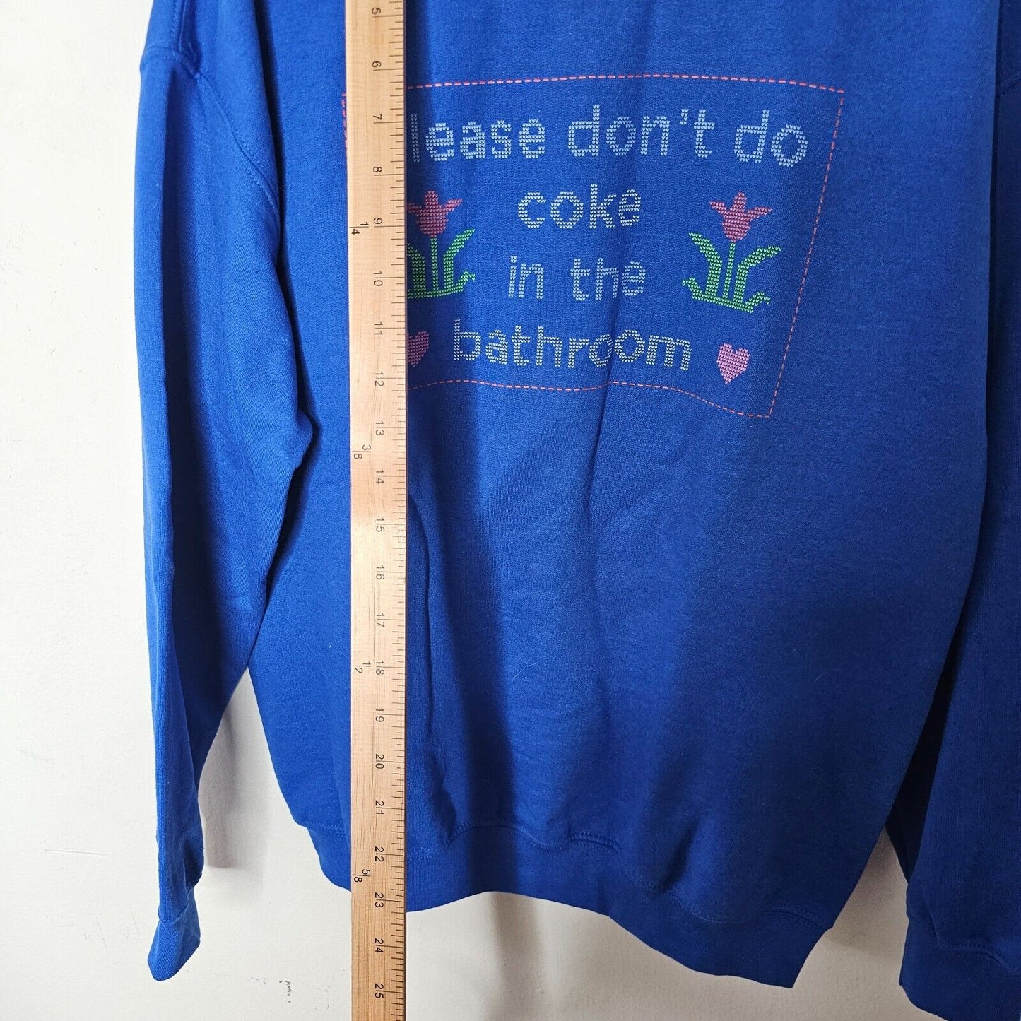 Royal Blue Please Don't Do Coke In The Bathroom Graphic Pullover Sweatshirt Med
