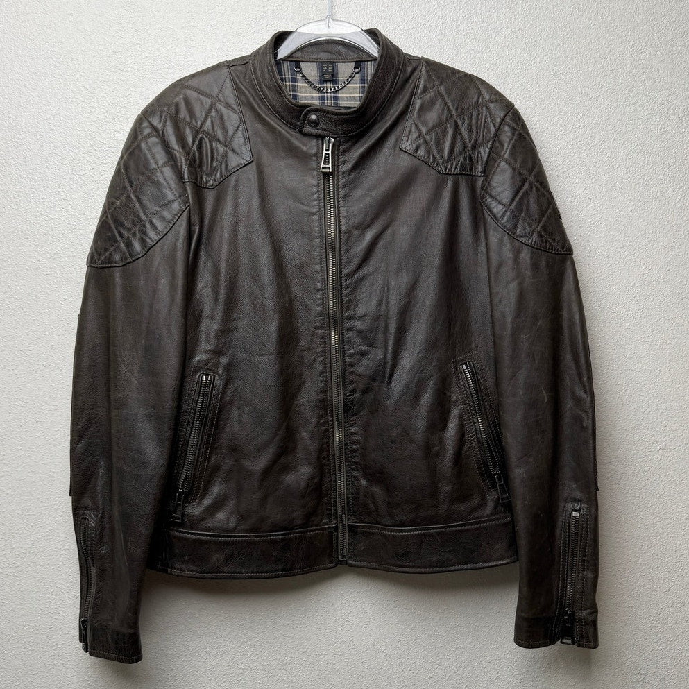 Belstaff Legacy Outlaw Brown Leather Cafe Racer Motorcycle Jacket Men's US 40