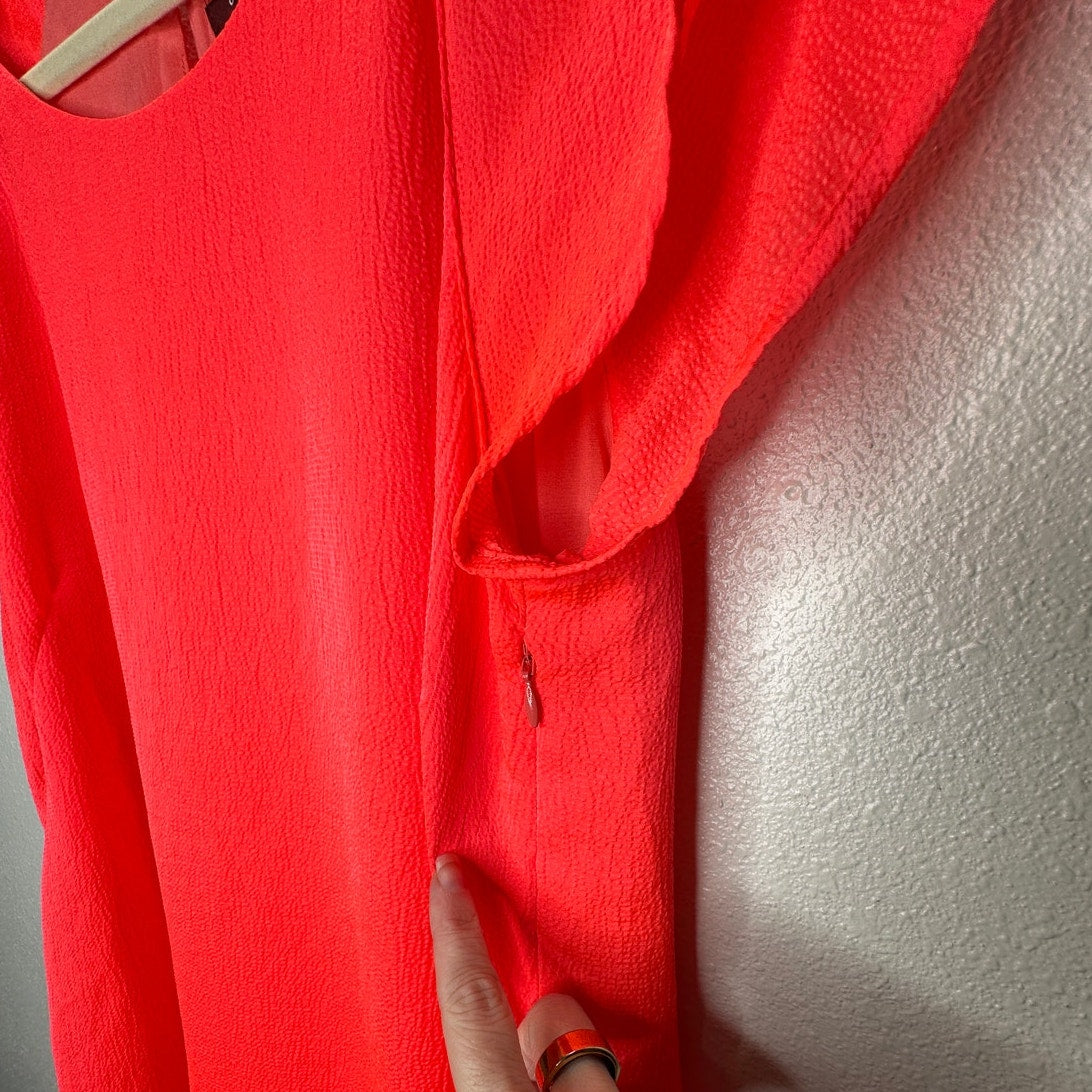 Comptoir Des Cotonniers Florescent Orange Round Neck Cap Sleeve Ruffle Dress 40 / 8