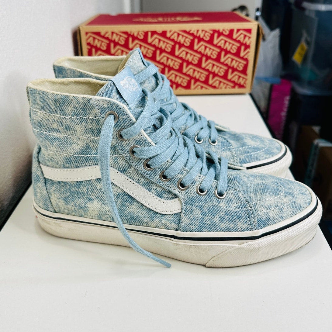 Vans Washed Blue White Sk8-Hi Taper Denim Winter Sky Skate Shoes 8