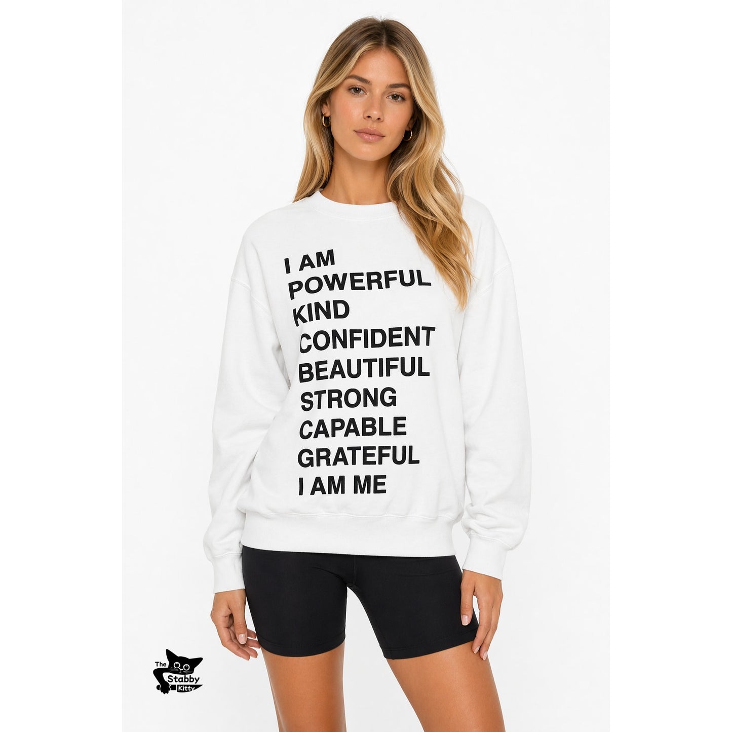 Anine Bing White Graphic Sweatshirt I Am Powerful Quote Crewneck Pullover XS