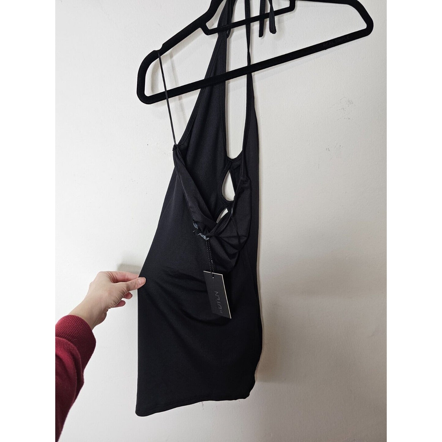 Dyln Black Aida Bodycon Deep V Halter Top Key Hole Front Cutouts Mini Dress XS