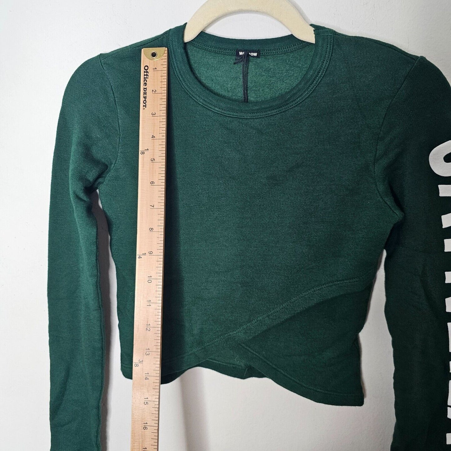 NWOT Monrow Green Faux Wrap Long Sleeve JAYNE.LA Graphic Crop Sweater Small