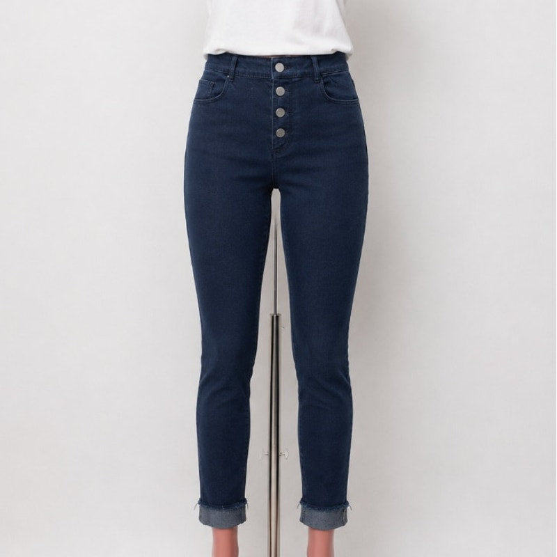 Loft Dark Gray Button Front Fly Skinny Pants Crop Raw Hem Stretchy Jeans Size 4